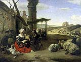 Italian landscape with Inn and Ancient Ruins